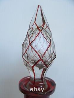 Antique France Baccarat Ruby Glass Cut to Clear Decanter (15.5)
