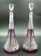 Antique French Baccarat Crystal Liquor Decanter Pair Violet Cut To Clear