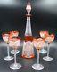 Antique French Baccarat Crystal Orange Cut To Clear Decanter & Glasses Set Of 6