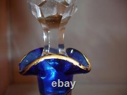 Antique French Blue Cut Glass Decanter with Gilt Grape Decoration