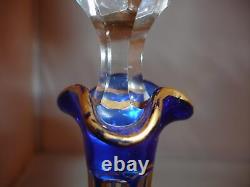 Antique French Blue Cut Glass Decanter with Gilt Grape Decoration