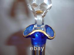 Antique French Blue Cut Glass Decanter with Gilt Grape Decoration