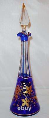 Antique French Blue Cut Glass Decanter with Gilt Grape Decoration