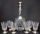 Antique French Diamond Point Cut Crystal Glass Decanter & 6 Cordials 800 Silver