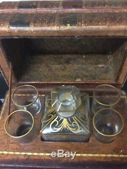 Antique French Liquor Caddy Tantalus Box Decanter Shot Glass