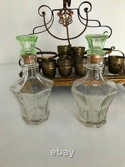 Antique French Liquor Set With Stand Decanters / Shot Bowls In Ormolu Gold Gilt