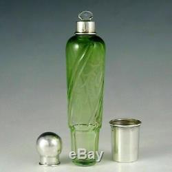 Antique French Sterling Silver Cut Glass Traveling Opera Liquor Flask