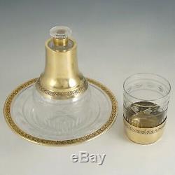 Antique French Sterling Silver Gold Vermeil Cut Glass Tumble Up Decanter Set