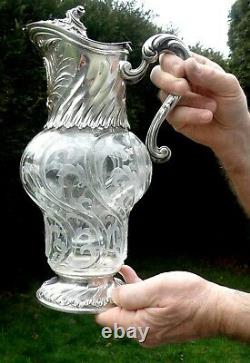 Antique French Sterling Silver and Crystal Cut Spectacular Decanter by Guerchet