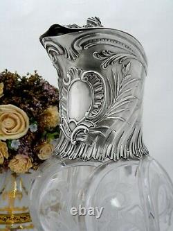 Antique French Sterling Silver and Crystal Cut Spectacular Decanter by Guerchet