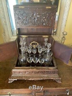 Antique French Tantalus Box Decanter And Glass Set