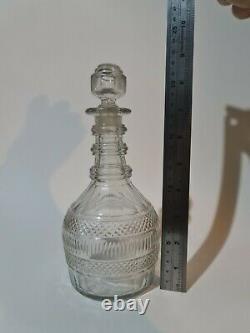 Antique Georgian 19th Century 3 Ringed Cut Glass Decanter 9 Inches Tall