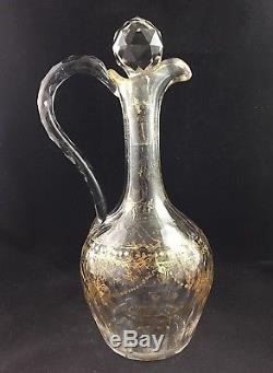 Antique Georgian Blown Cut Glass 18th Century Gold Gilt 12 7/8 Decanter