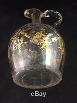 Antique Georgian Blown Cut Glass 18th Century Gold Gilt 12 7/8 Decanter