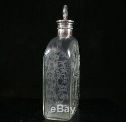 Antique German / Dutch Hallmarked Silver & Engraved Crystal Glas Decanter