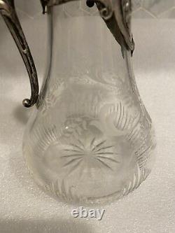 Antique German Silver And Cut Crystal Decanter/ Stamped 800/ C. Early 1900s