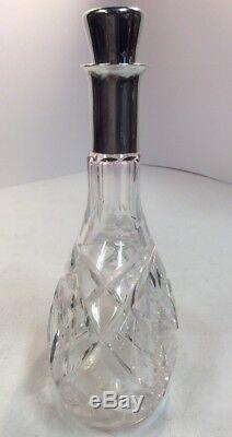Antique Glass Silver Stamped 800 Corked Cut Glass Decanter Liquor Bottle