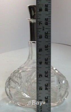 Antique Glass Silver Stamped 800 Corked Cut Glass Decanter Liquor Bottle