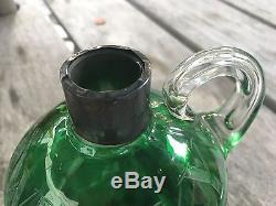 Antique Green Cut Glass Decanter Whisky Stopper Thistles Beautiful