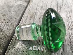 Antique Green Cut Glass Decanter Whisky Stopper Thistles Beautiful