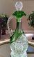 Antique Green Cut To Clear Cut Glass Pitcher Decanter, Excellent
