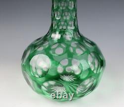 Antique Green Overlay Cut Glass Punty Bottle Decanter Boston & Sandwich Bohemian