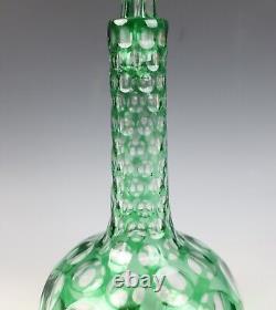 Antique Green Overlay Cut Glass Punty Bottle Decanter Boston & Sandwich Bohemian