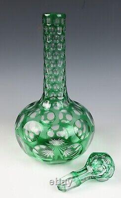 Antique Green Overlay Cut Glass Punty Bottle Decanter Boston & Sandwich Bohemian