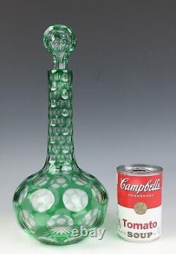 Antique Green Overlay Cut Glass Punty Bottle Decanter Boston & Sandwich Bohemian