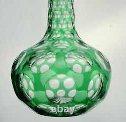 Antique Green Overlay Cut Glass Punty Bottle Decanter Boston & Sandwich Bohemian