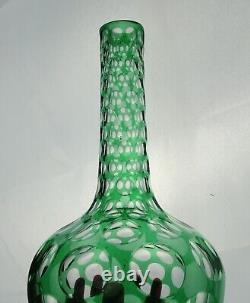 Antique Green Overlay Cut Glass Punty Bottle Decanter Boston & Sandwich Bohemian