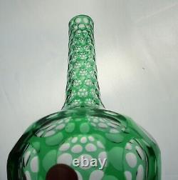 Antique Green Overlay Cut Glass Punty Bottle Decanter Boston & Sandwich Bohemian