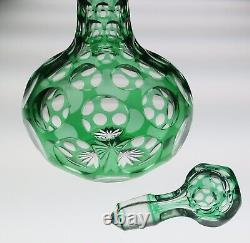 Antique Green Overlay Cut Glass Punty Bottle Decanter Boston & Sandwich Bohemian