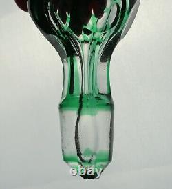 Antique Green Overlay Cut Glass Punty Bottle Decanter Boston & Sandwich Bohemian