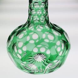 Antique Green Overlay Cut Glass Punty Bottle Decanter Boston & Sandwich Bohemian