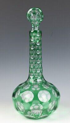 Antique Green Overlay Cut Glass Punty Bottle Decanter Boston & Sandwich Bohemian