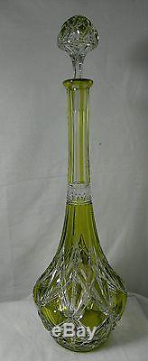 Antique Green cut Crystal Heavy Glass Wine Decanter Bottle /stopper Numbered 15