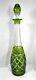 Antique Green Cut Crystal Heavy Glass Wine Decanter Bottle /stopper Numbered 16