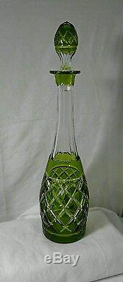 Antique Green cut Crystal Heavy Glass Wine Decanter Bottle /stopper Numbered 16