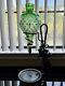 Antique Hand Blown Green Cut To Clear Crystal Wine Aerator Decanter With Stand