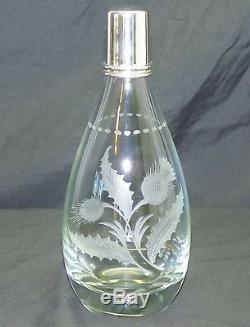 Antique Hawkes Thistle Cut Glass Decanter Bottle with Signed Sterling Silver Top