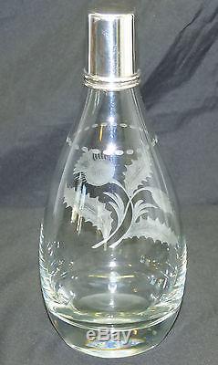 Antique Hawkes Thistle Cut Glass Decanter Bottle with Signed Sterling Silver Top