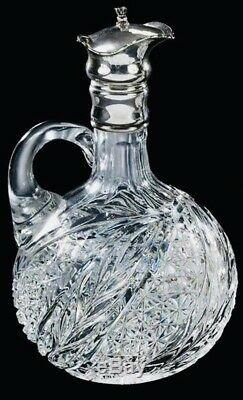 Antique Hoare Wheat Pattern Cut Glass Sterling Silver Mounted Whiskey Decanter