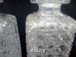 Antique Lead Crystal Hobnail Cut Glass Decanter decanters x 2 & extra stopper