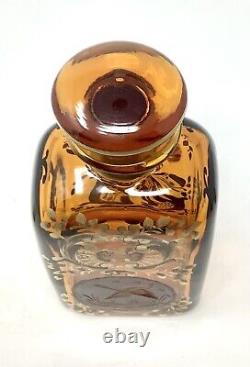 Antique Moser Bohemian Gold Gilt Enameled Cut To Clear Decanter Whiskey Set 4 Pc