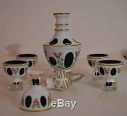 Antique Moser Bohemian White Opaline Cut To Purple Decanter Set/decanter And 5