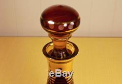 Antique Moser Bohemian glass amber decanter & cordial set wheel cut w ducks gold