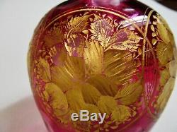 Antique Moser Cut Enameled Lead Crystal Ruby & Gold Decoration Koniak Decanter