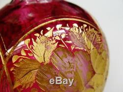 Antique Moser Cut Enameled Lead Crystal Ruby & Gold Decoration Koniak Decanter
