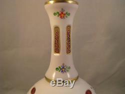Antique Moser Cut to Cranberry Hand Painted Decanter and Stopper c. 1885